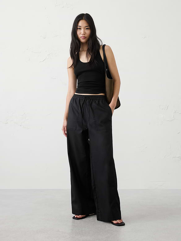 Wide-Leg Mid-Rise Utility Painters Twill Pull-On Pant