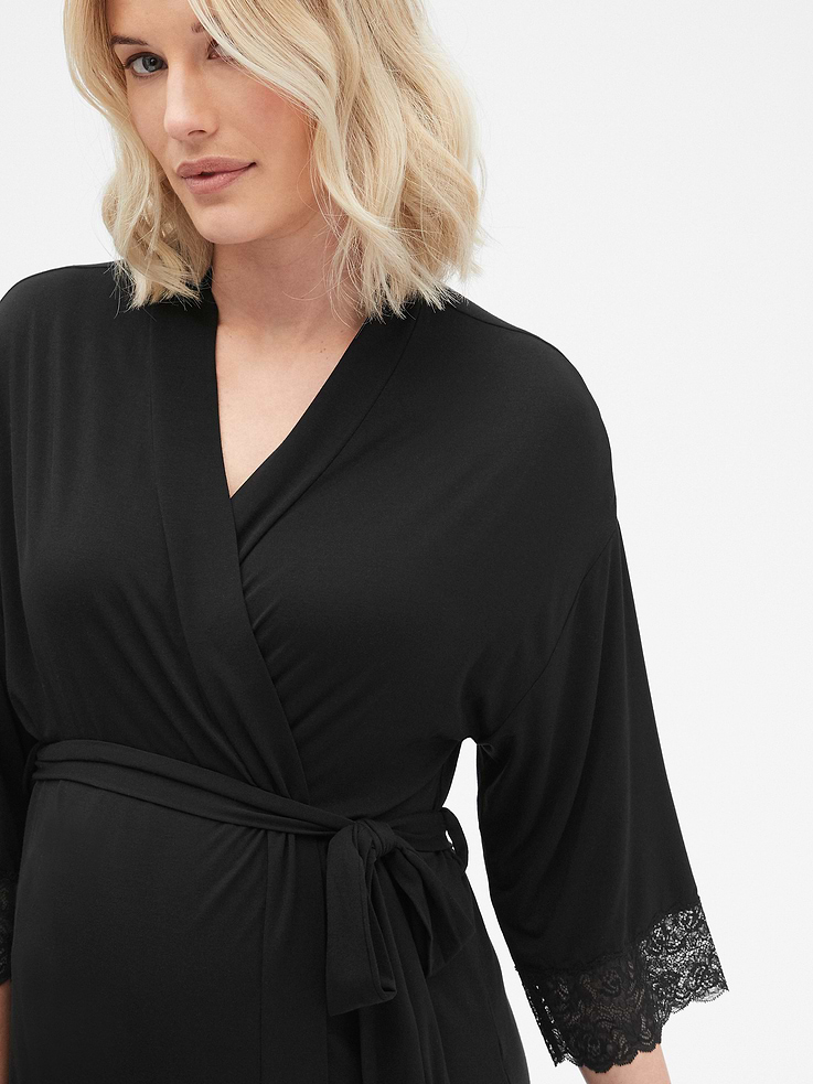 Image number 4 showing, Maternity Softest Modal Lace-Trim Robe