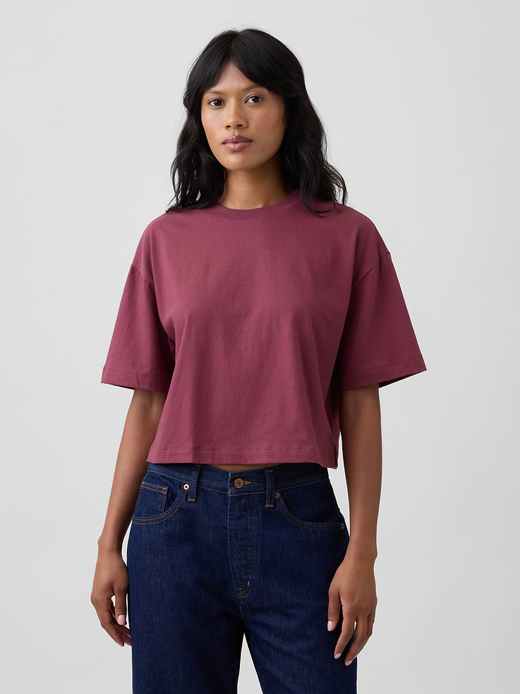 Image number 1 showing, Relaxed Cropped Crewneck T-Shirt
