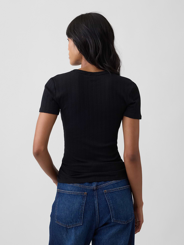 Image 2 of 5, Essential Ribbed Pointelle Crewneck T-Shirt
