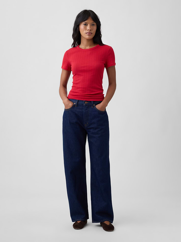 Image number 3 showing, Essential Ribbed Pointelle Crewneck T-Shirt