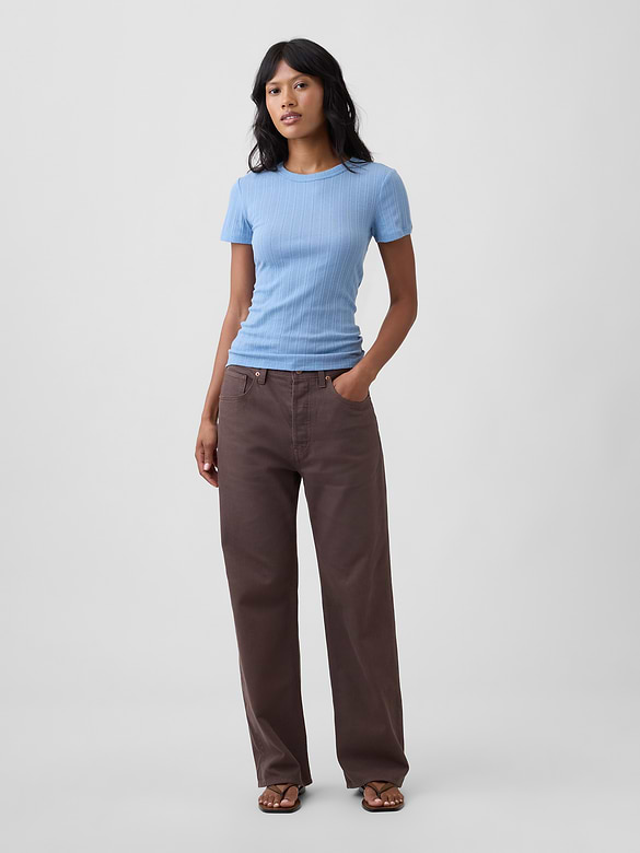 Essential Ribbed Pointelle Crewneck T-Shirt