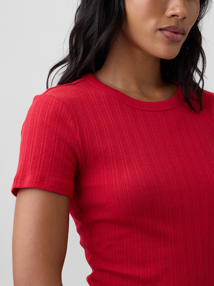 Image number 4 showing, Essential Ribbed Pointelle Crewneck T-Shirt