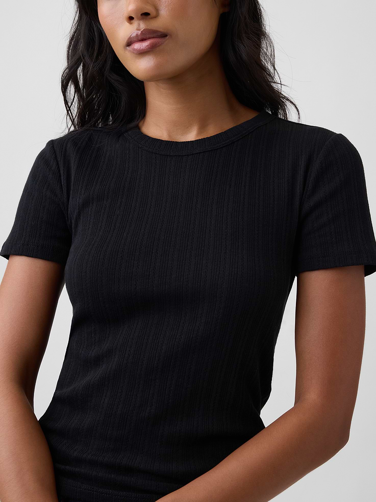 Image 4 of 5, Essential Ribbed Pointelle Crewneck T-Shirt