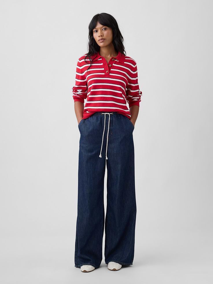 Image number 1 showing, Mid Rise SuperLight Pull-On Wide-Leg Jeans