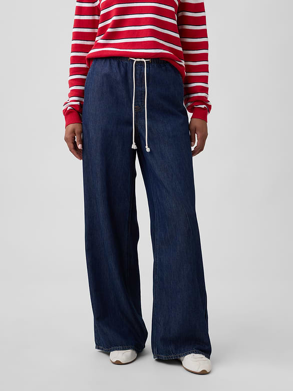 Mid Rise SuperLight Pull-On Wide-Leg Jeans