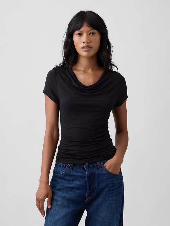 Stretch Jersey Cowl-Neck Top