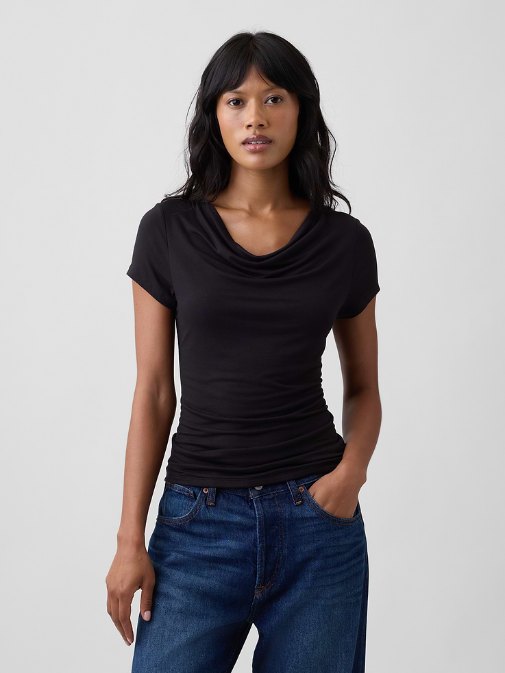 Image 1 of 5, Stretch jersey knit., Short sleeves., Cowl neckline., Select styles have allover print or stripes., Product #1182624