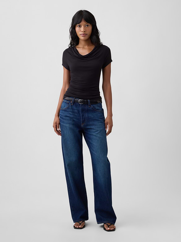 Stretch Jersey Cowl-Neck Top