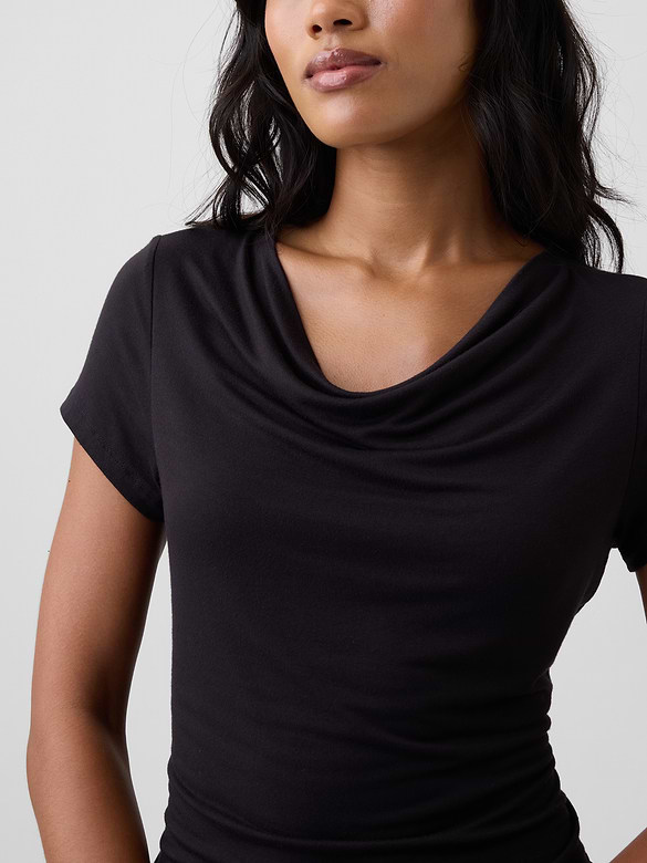 Stretch Jersey Cowl-Neck Top