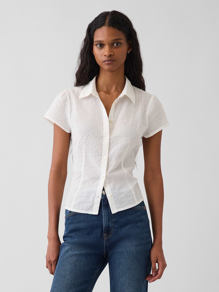 Image number 1 showing, Fitted Cap-Sleeve Shirt