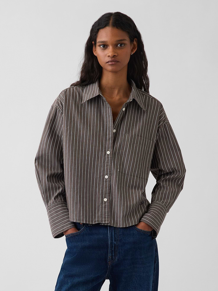 Image number 1 showing, Organic Cotton Poplin Oversized Crop Shirt