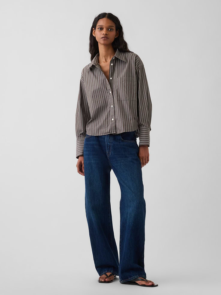 Image number 2 showing, Organic Cotton Poplin Oversized Crop Shirt