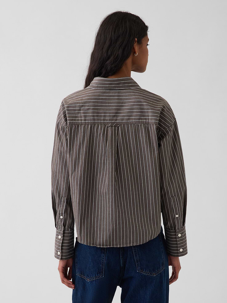 Image number 3 showing, Organic Cotton Poplin Oversized Crop Shirt