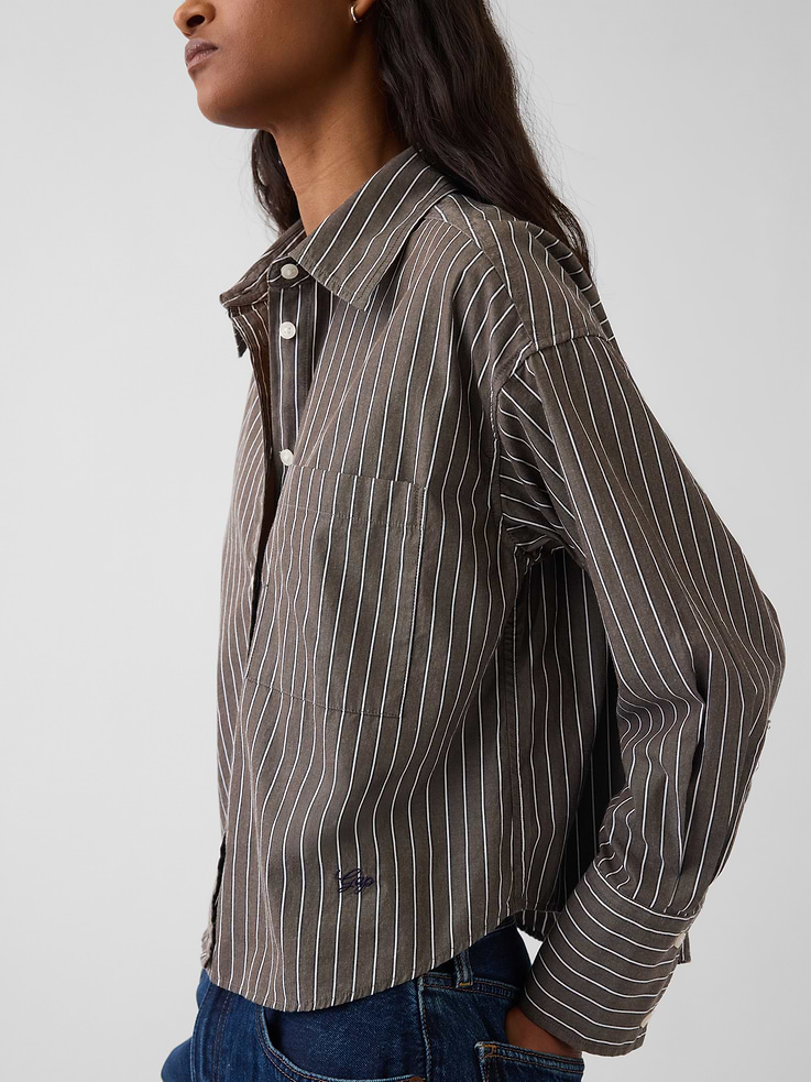 Image number 4 showing, Organic Cotton Poplin Oversized Crop Shirt