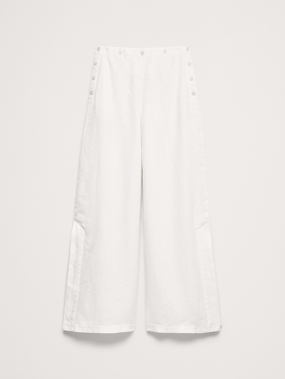 High-Rise Wide-Leg Linen Pull-On Sailor Pant
