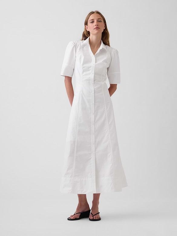 Barrel-Sleeve Maxi Shirtdress