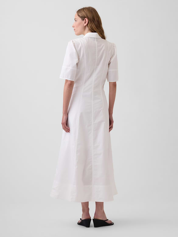 Barrel-Sleeve Maxi Shirtdress