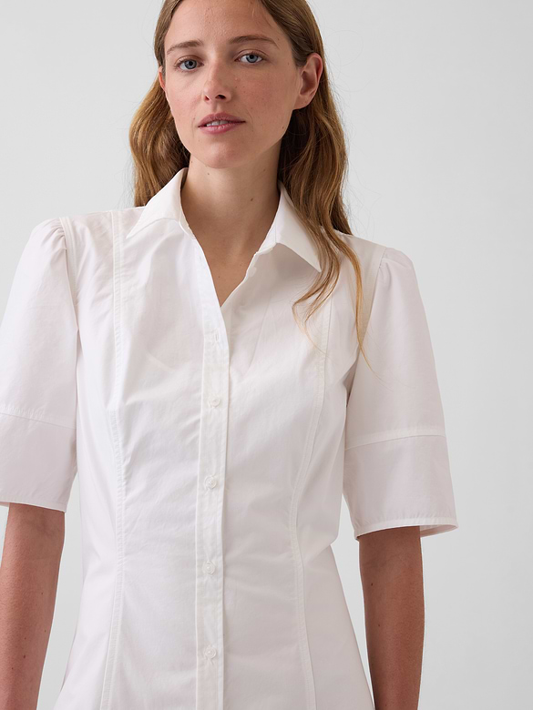 Barrel-Sleeve Maxi Shirtdress