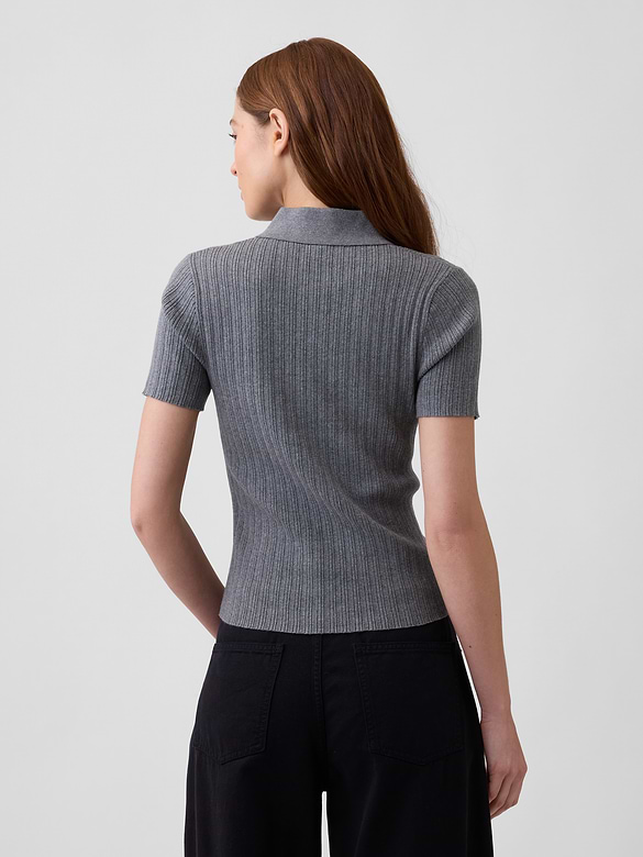 Ribbed Sweater Polo Shirt