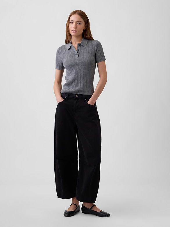 Ribbed Sweater Polo Shirt