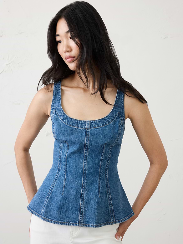 Denim Scoop-Neck Peplum Top