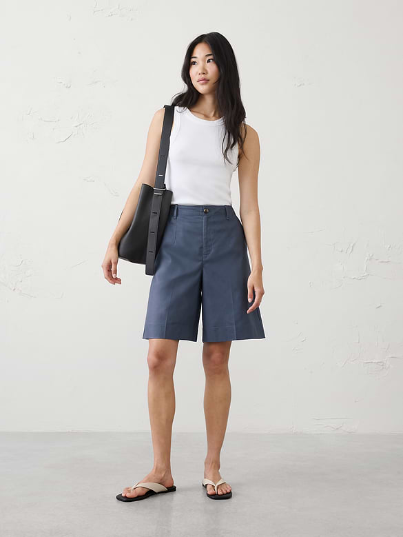High-Rise Twill Bermuda Short
