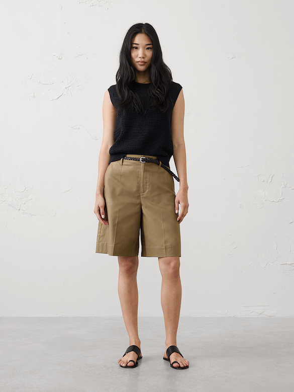 High-Rise Twill Bermuda Short