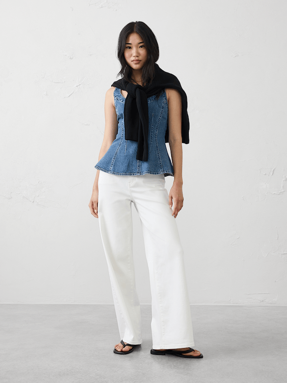 Denim Scoop-Neck Peplum Top