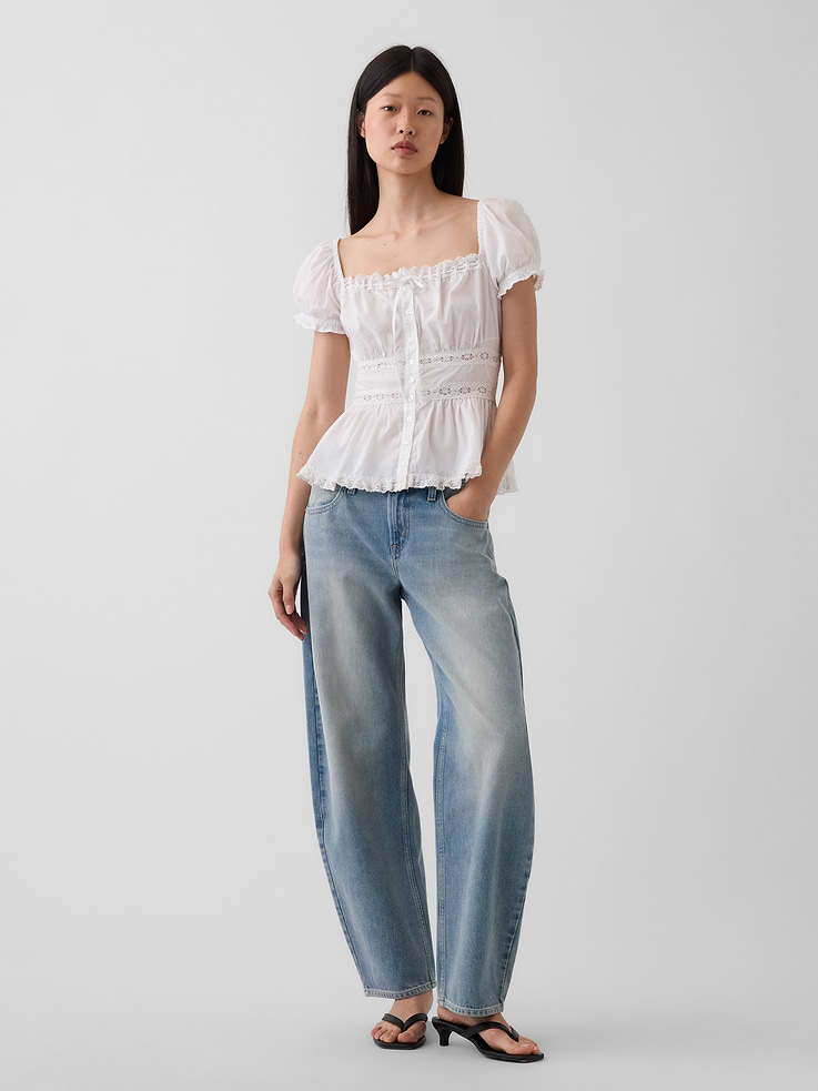 Image number 2 showing, Square-Neck Lace-Trim Peplum Top