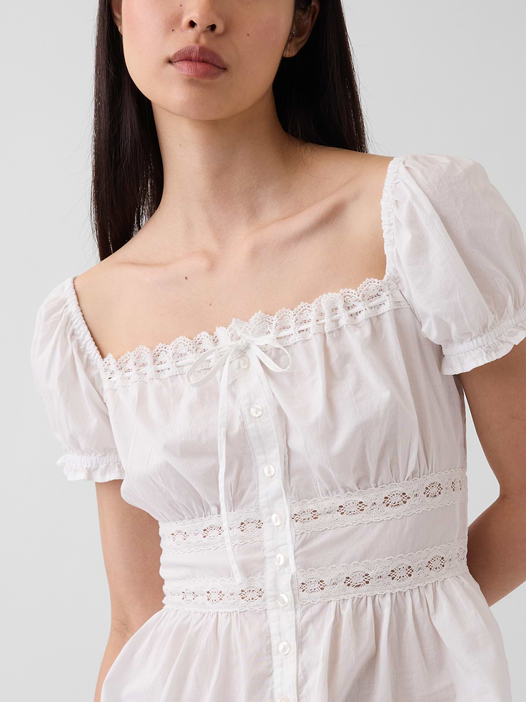 Image number 4 showing, Square-Neck Lace-Trim Peplum Top
