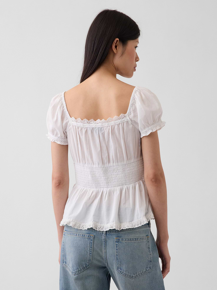 Image number 3 showing, Square-Neck Lace-Trim Peplum Top