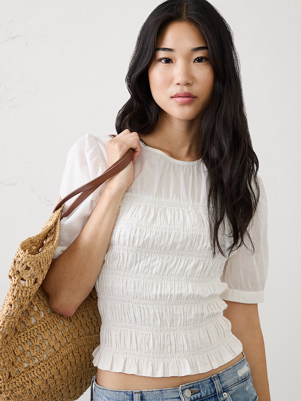 High-Neck Smocked Cropped Top