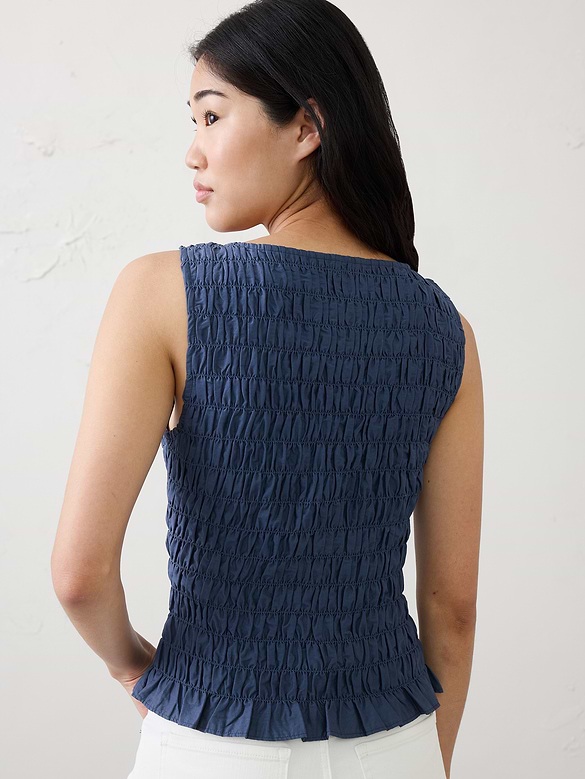 Boatneck Smocked Cropped Top