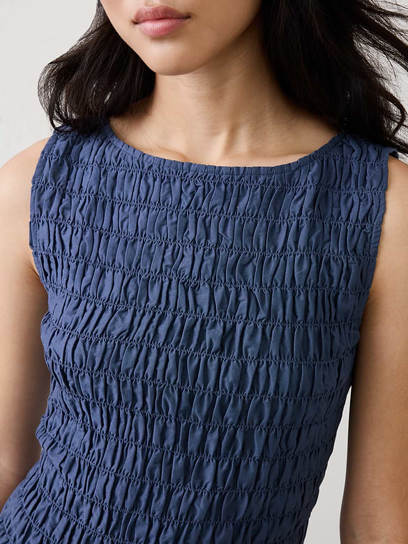 Boatneck Smocked Cropped Top