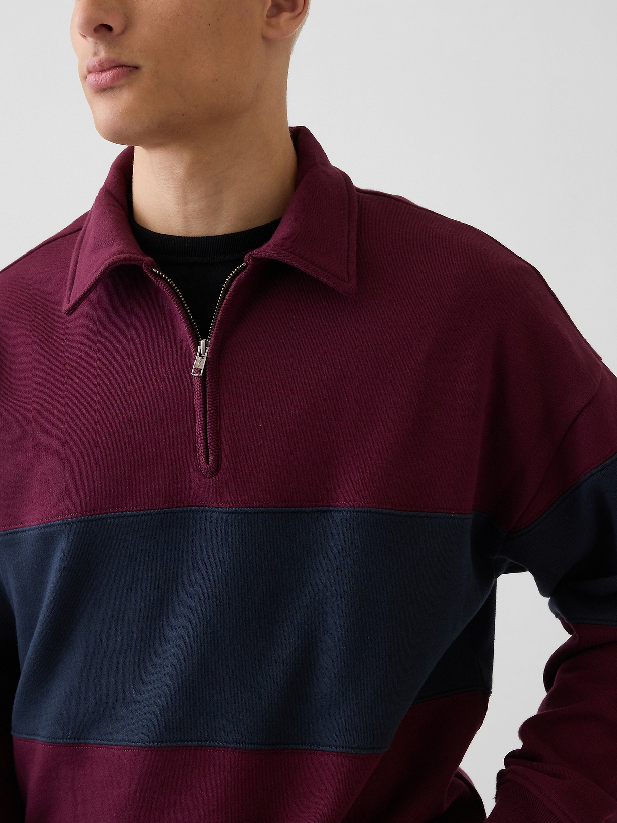 Heavyweight Oversized Stripe Half-Zip Pullover | Gap