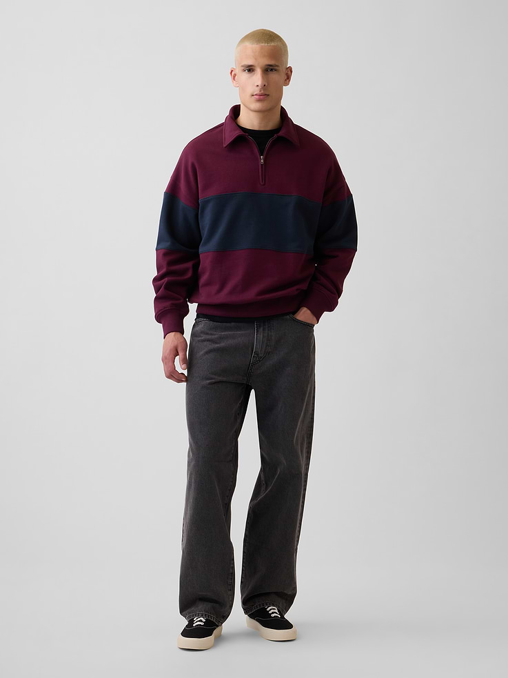 Image number 2 showing, Heavyweight Oversized Stripe Half-Zip Pullover