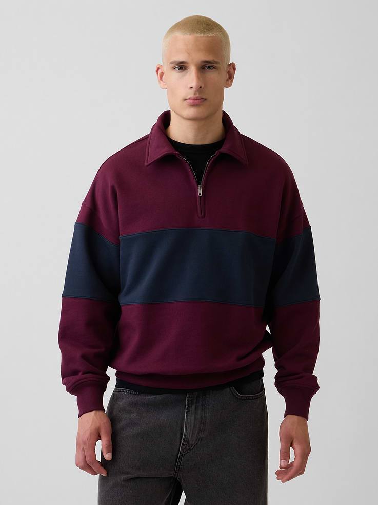 Image number 1 showing, Heavyweight Oversized Stripe Half-Zip Pullover