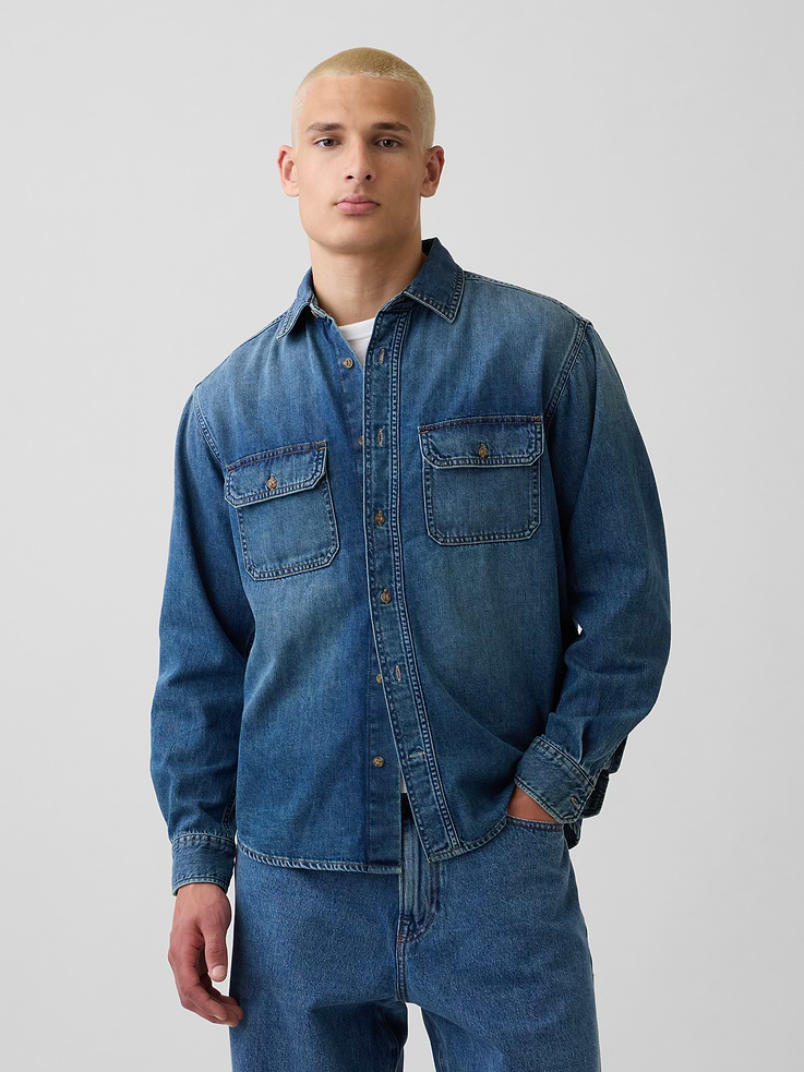 Image number 1 showing, UltraSoft Denim Relaxed Utility Shirt