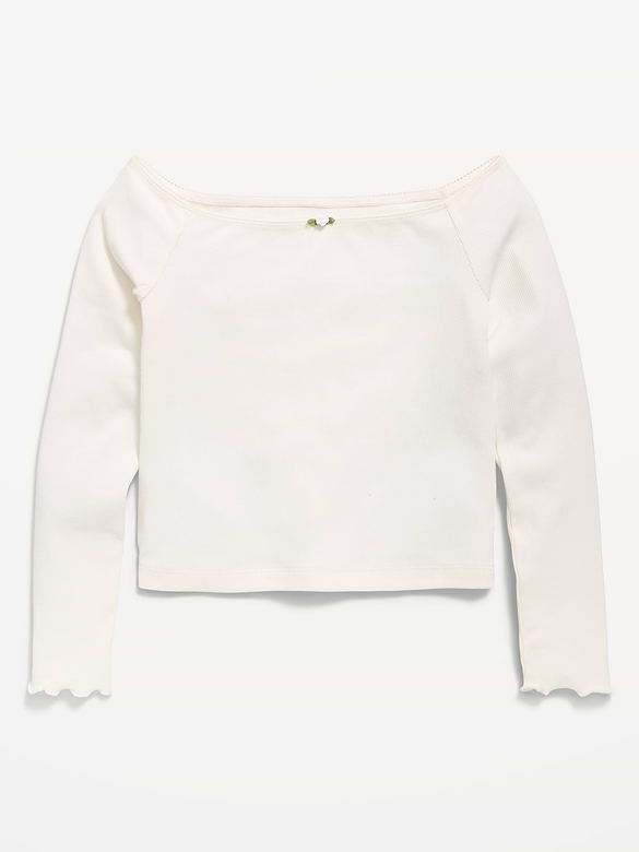 Fitted Off-Shoulder Ribbed Top for Girls