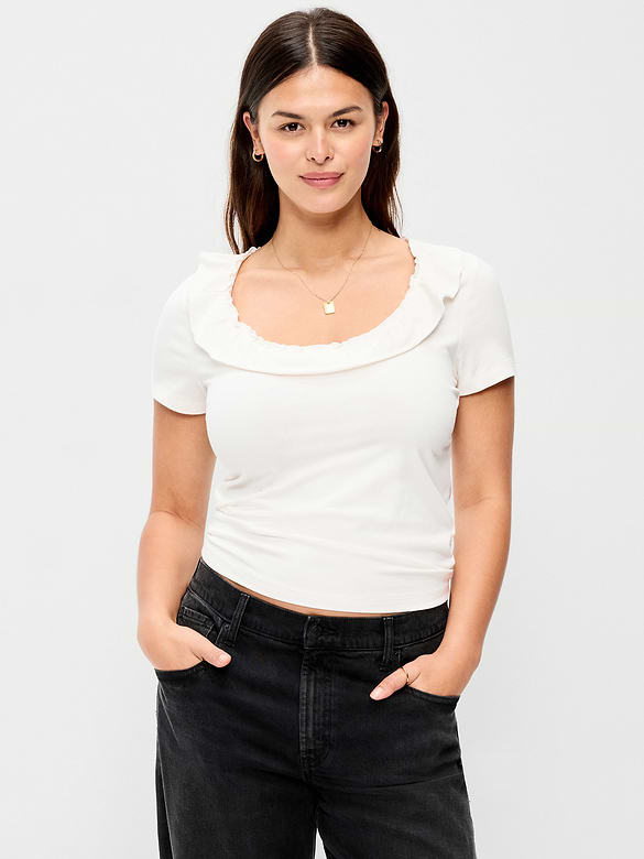 Lettuce-Edge Scoop-Neck Top