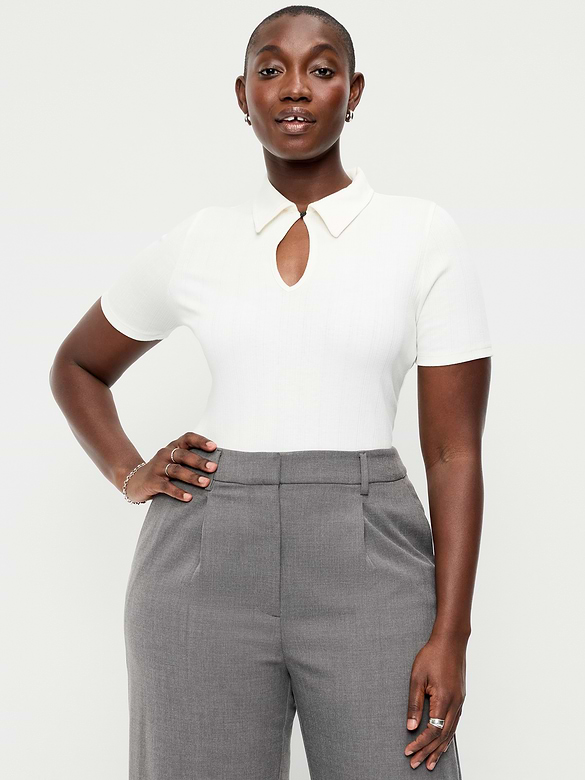 Ribbed Keyhole Polo Top