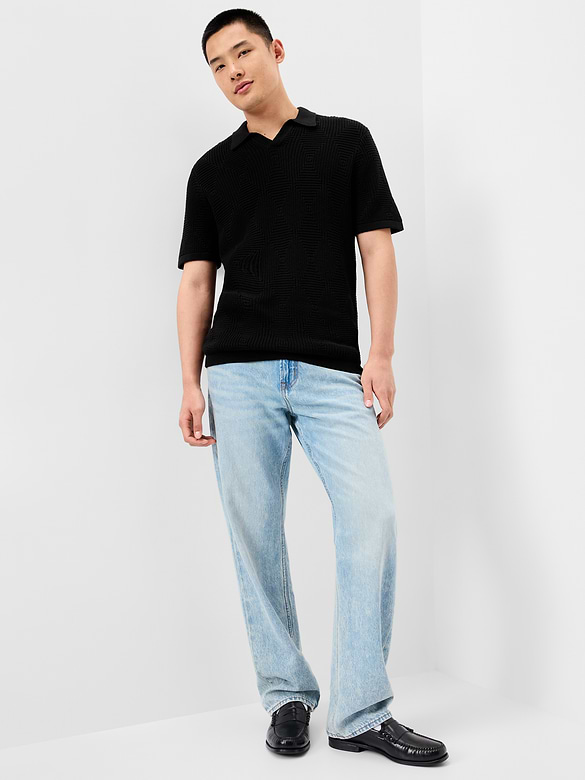 Mixed-Stitch Polo Sweater