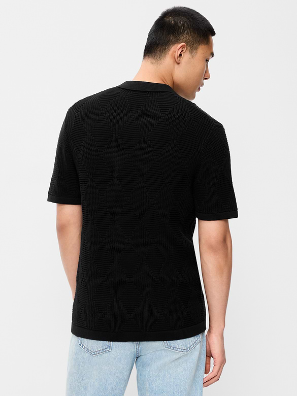 Mixed-Stitch Polo Sweater