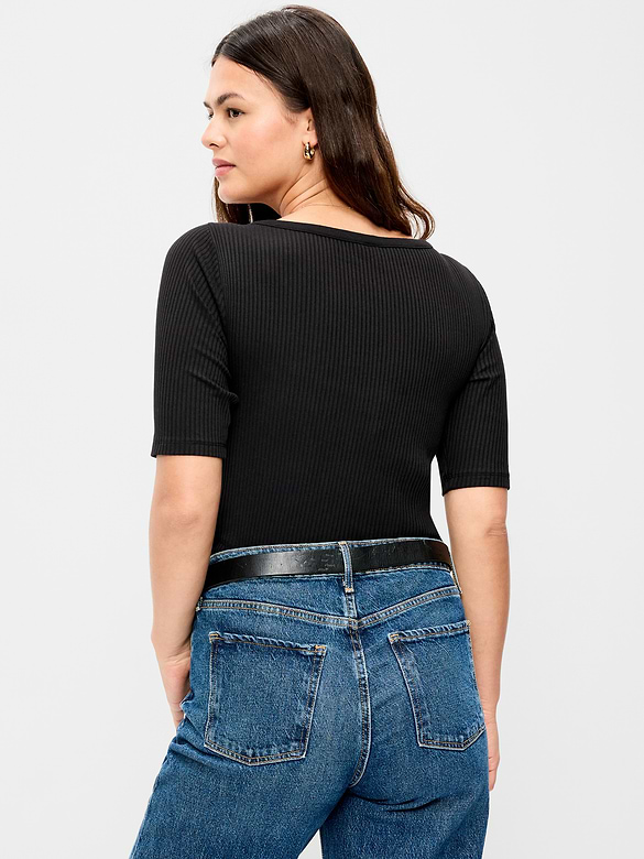 Scoop-Neck Fitted Henley Top