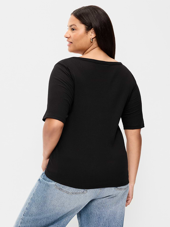 Scoop-Neck Fitted Henley Top