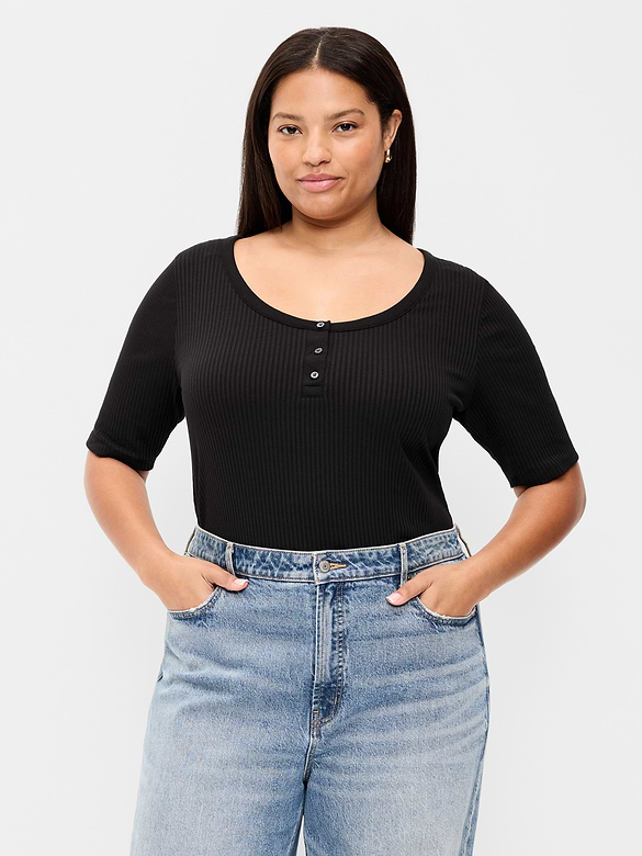 Scoop-Neck Fitted Henley Top