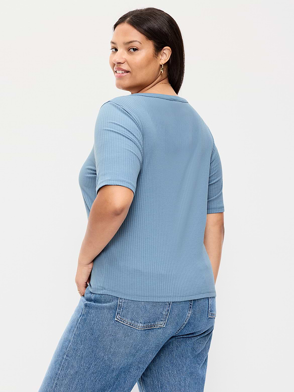 Scoop-Neck Fitted Henley Top