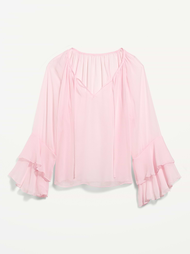 Image number 9 showing, Sheer Chiffon Bell-Sleeve Top
