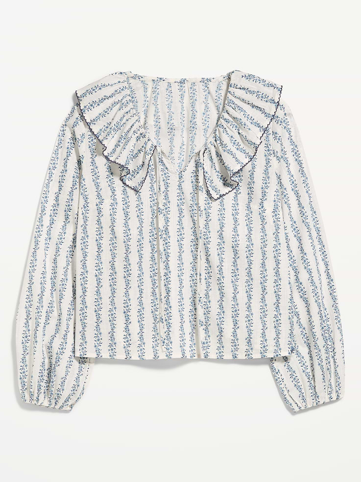 Image number 9 showing, Long-Sleeve Ruffle Tie-Neck Top
